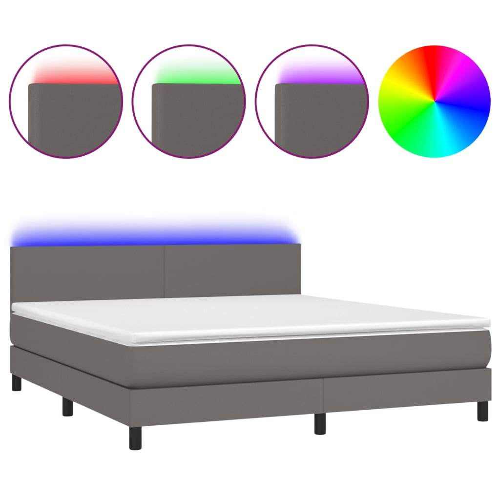 szürke műbőr rugós ágy matraccal és LED-del 180x200 cm (3134121)