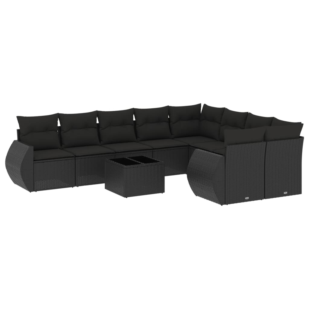 10 részes fekete polyrattan kerti ülőgarnitúra párnákkal (3221844)
