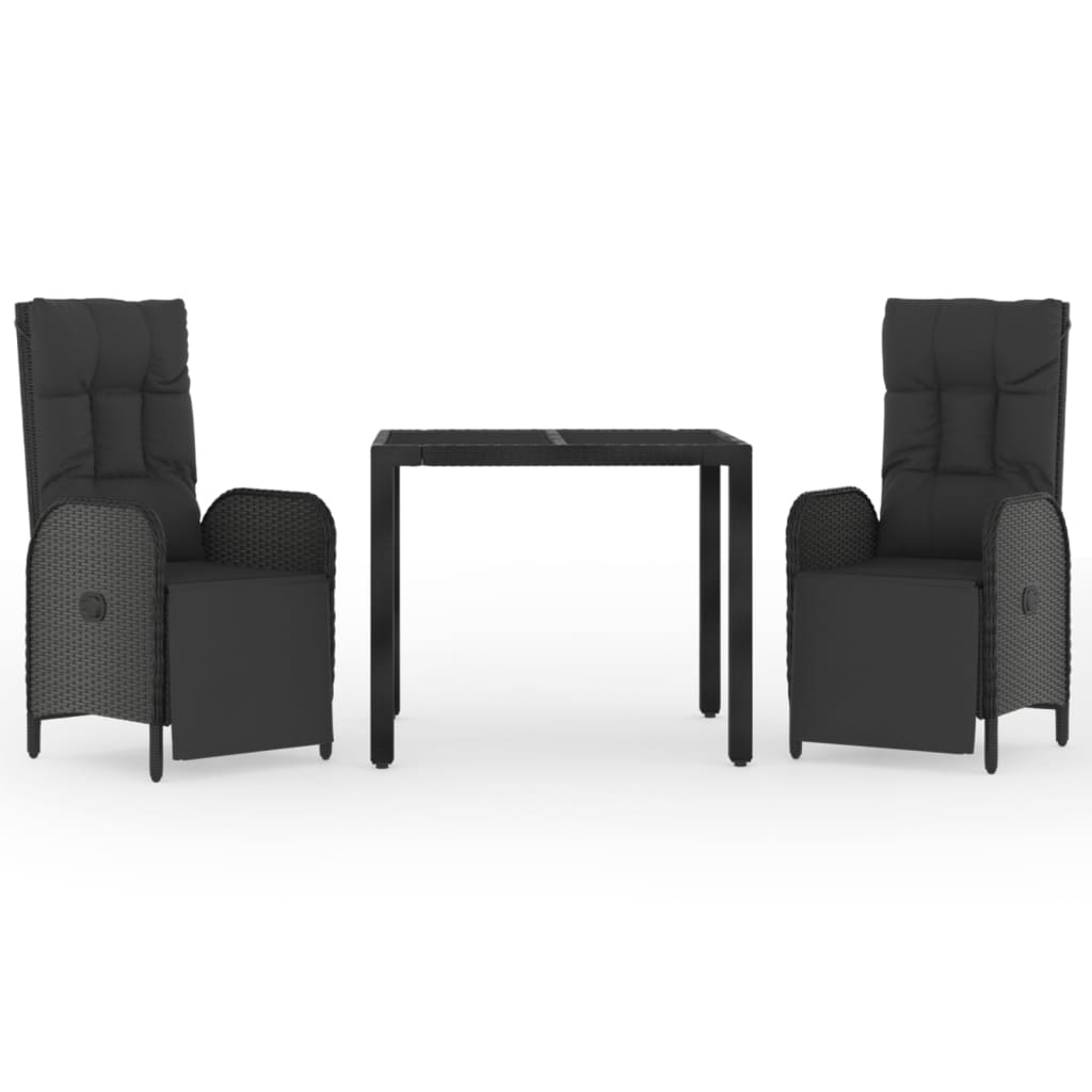 3 részes fekete polyrattan kerti étkezőgarnitúra párnákkal (3185059)