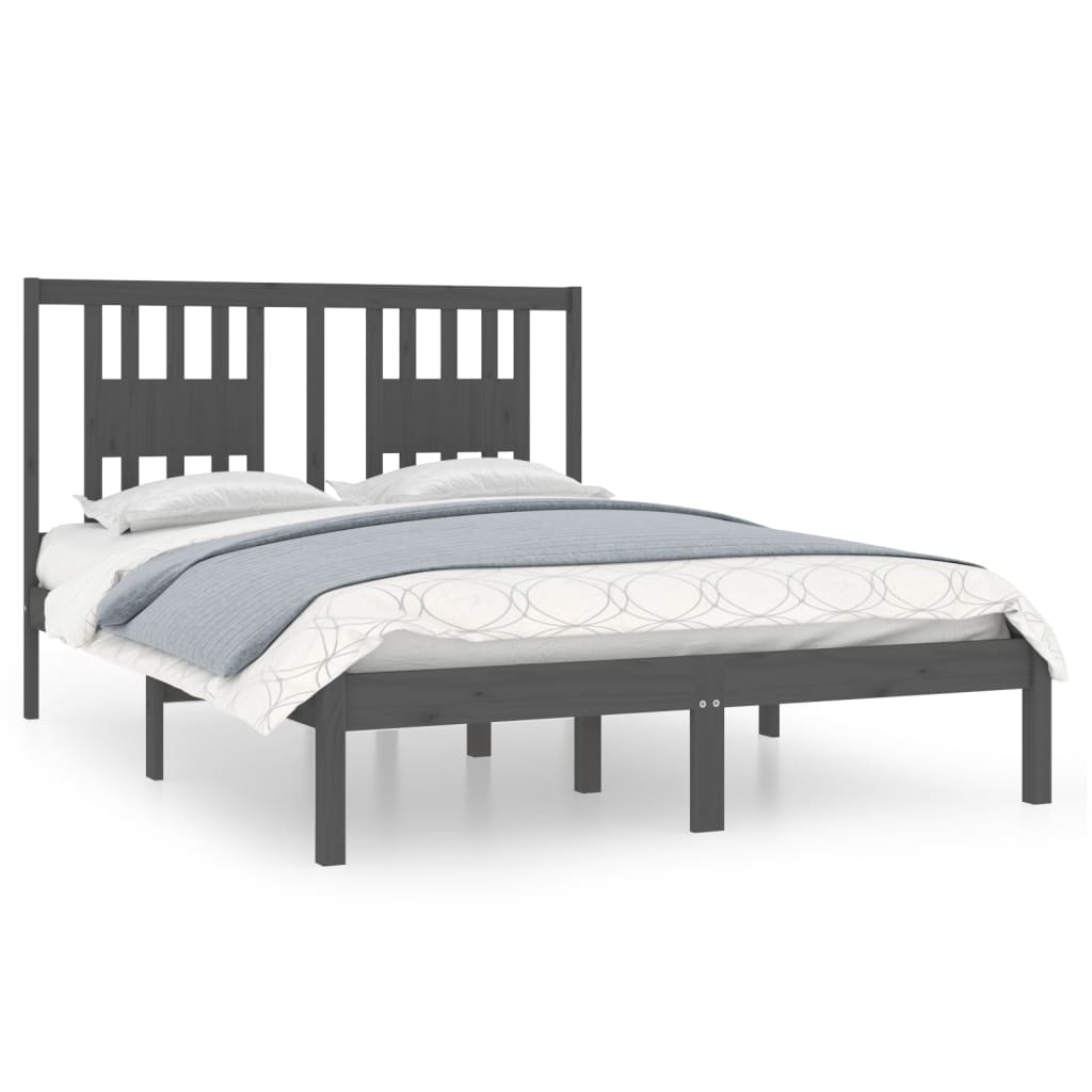 szürke tömör fa ágykeret 135 x 190 cm (4FT6 Double) (3104040)
