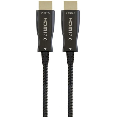 Видео кабел Gembird, HDMI към HDMI, 30 м, AOC premium (Active Optical Cable), Позлатени конектори, Максимална разделителна способност 4K при 60 Hz, Черен, CCBP-HDMI-AOC-30M