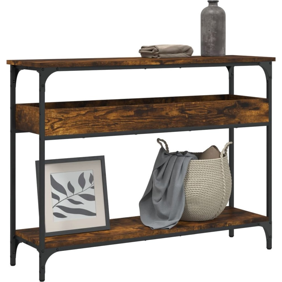 füstös tölgy színű szerelt fa tálalóasztal polccal 100x29x75 cm (837719)