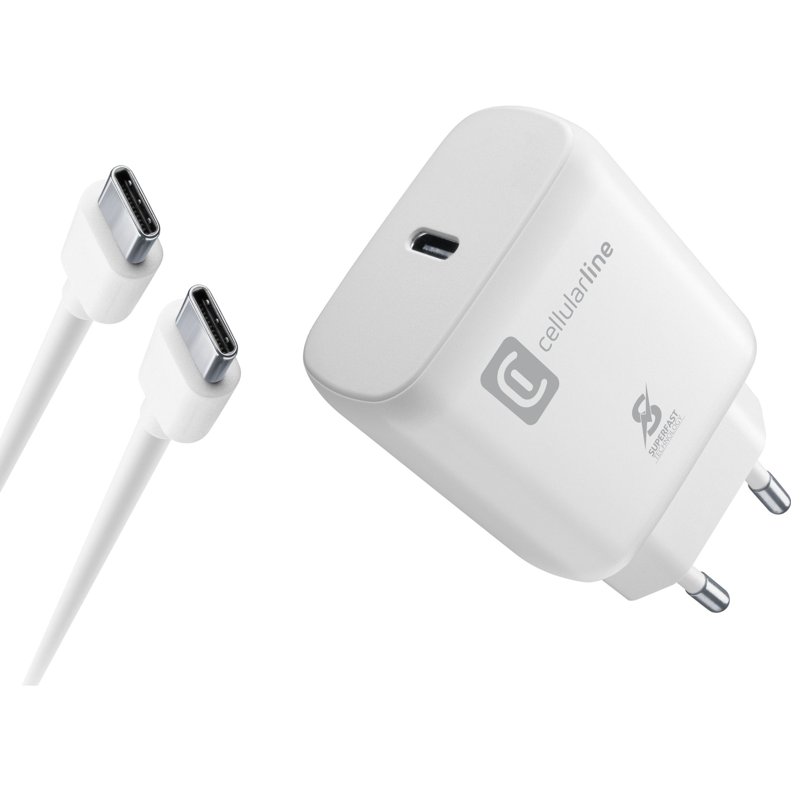 Cellularline ACHSMKITC2CPD25WW mobiltelefon töltő Univerzális Fehér Váltakozó áram Gyorstöltés Beltéri (ACHSMKITC2CPD25W)