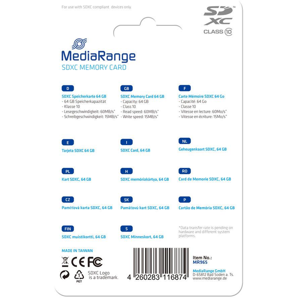 MediaRange SDXC 64GB Class 10