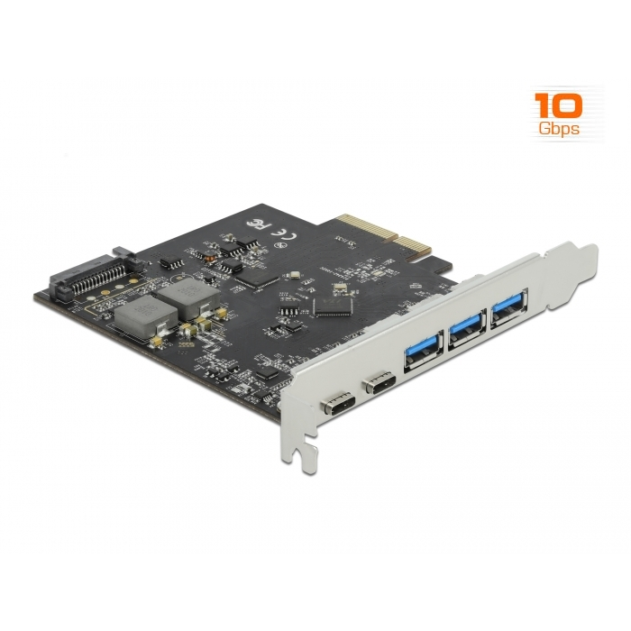 Delock PCI Express x4 Kártya - 2 x USB Type-C + 3 x A-típusú USB - SuperSpeed USB 10 Gbps (89064) (89064)