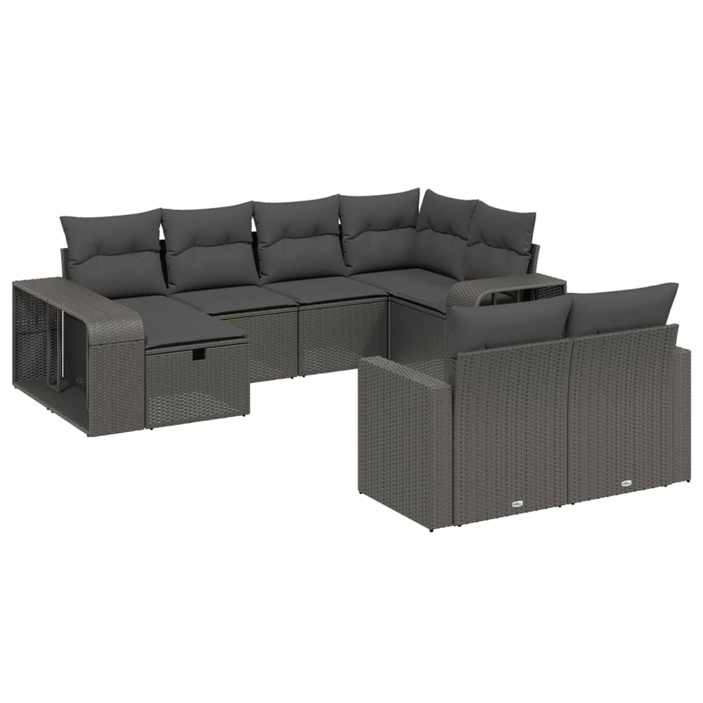 10 részes fekete polyrattan kerti ülőgarnitúra párnákkal (3266235)