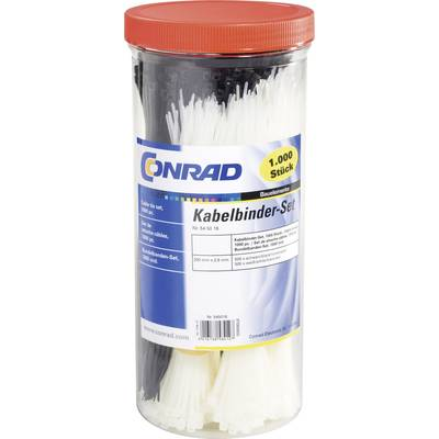 Kábelkötegelő készlet 200 x 2,5 mm, fekete, natúr, 1000 db, Tru Components 28530c209 (545016)