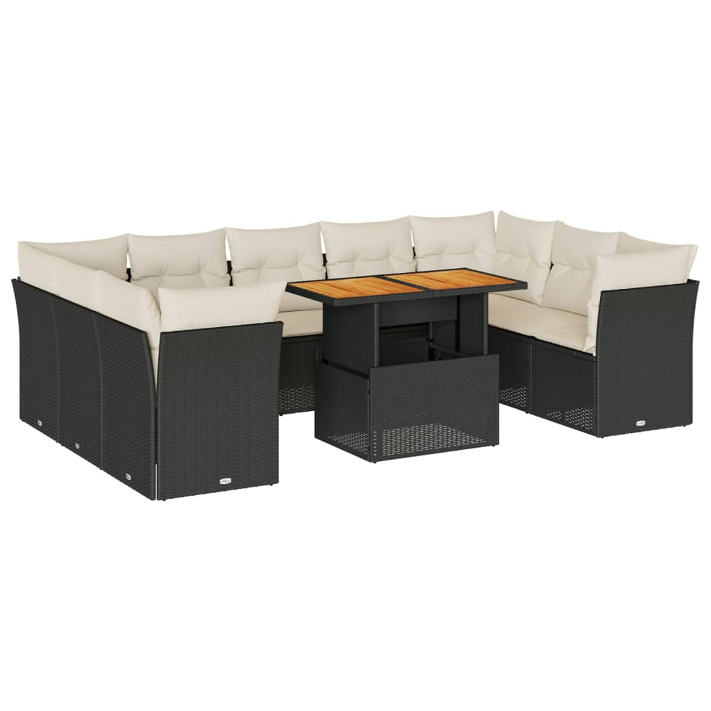 10 részes fekete polyrattan kerti ülőgarnitúra párnákkal (3326968)