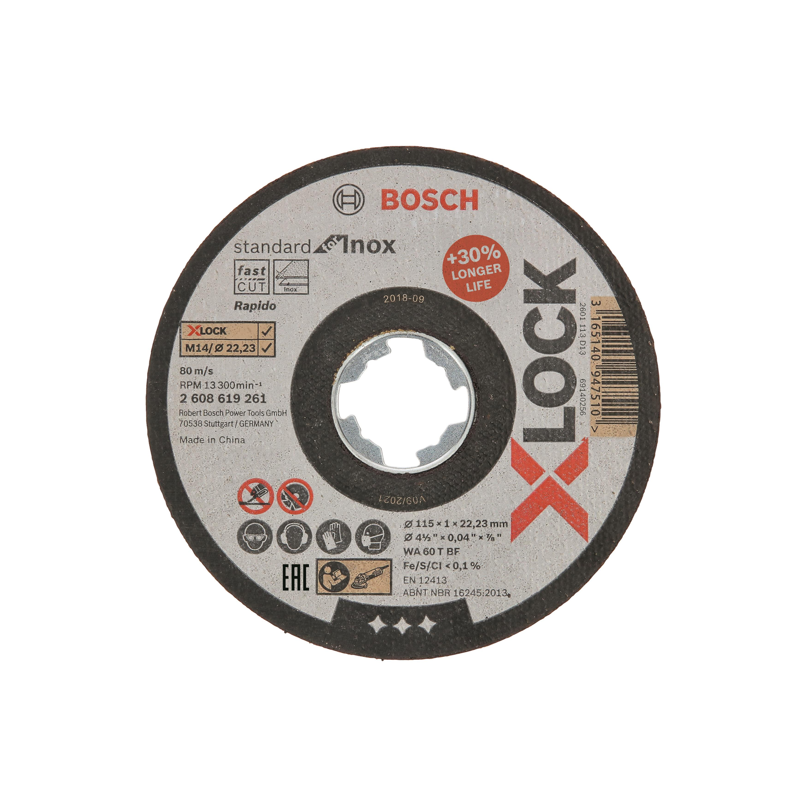 BOSCH 2608619261 Standard for Inox X-LOCK rendszer lapos vágótárcsa 115×1×22,23 mm (2.608.619.261)