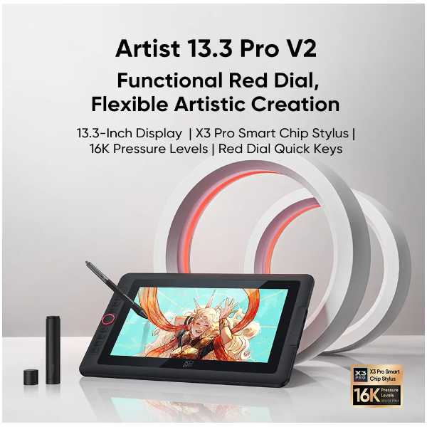 XP-PEN Grafikus kijelző - Artist 13.3 PRO V2 (13", IPS, 16:9, 1920x1080, 5080 LPI, PS 16k, 200 RPS, 9 gomb) fekete