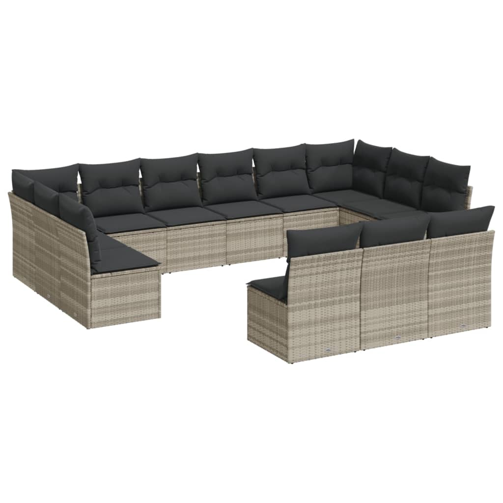 13 részes világosszürke polyrattan kerti ülőgarnitúra párnákkal (3250231)
