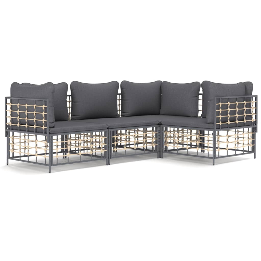 4-részes antracitszürke polyrattan kerti ülőgarnitúra párnákkal (3186747)