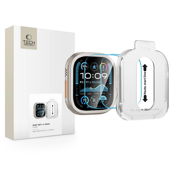 Temperált üveg kijelzővédő TECH-PROTECT Easy Set+ 2-PACK APPLE WATCH ULTRA 1/2/3 (49 MM) készülékhez átlátszó