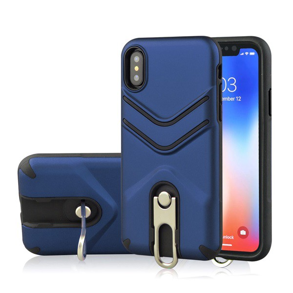 Defender műanyag telefonvédő (közepesen ütésálló, gumírozott, fém kitámasztó) SÖTÉTKÉK [Apple iPhone XS Max 6.5] (5996457801299)