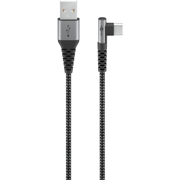 Goobay USB-C apa - USB-A apa 90 fokos Adat és töltő kábel - Szürke (0.5m)