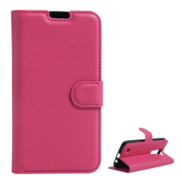 Калъф за телефон стоящ, кожен ефект (обръщане, странично отваряне, функция държач за маса) Розов [LG K8 (K350n)]