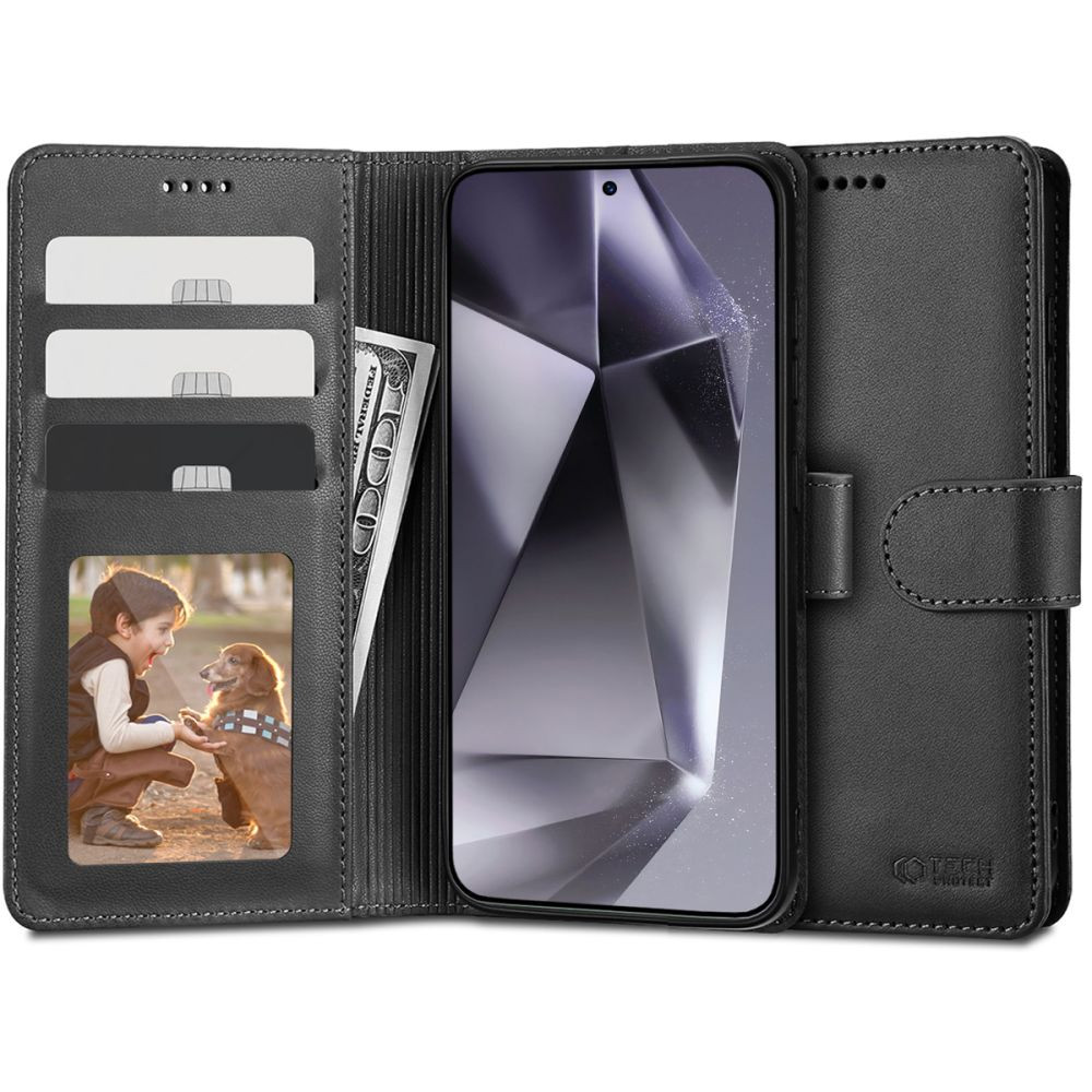Samsung Galaxy S24 Ultra SM-S928, Oldalra nyíló tok, stand, mágnes csattal, TP Wallett, fekete (TS3801)
