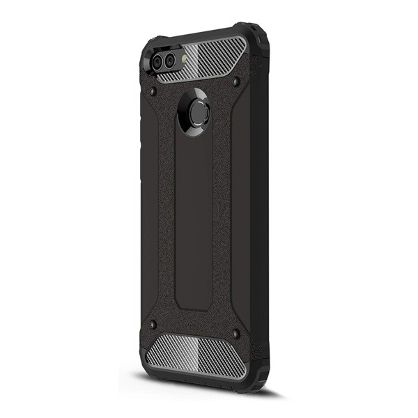 Defender műanyag telefonvédő (közepesen ütésálló, légpárnás sarok, szilikon belső, fémhatás) FEKETE [Honor 7x] (5996457767212)