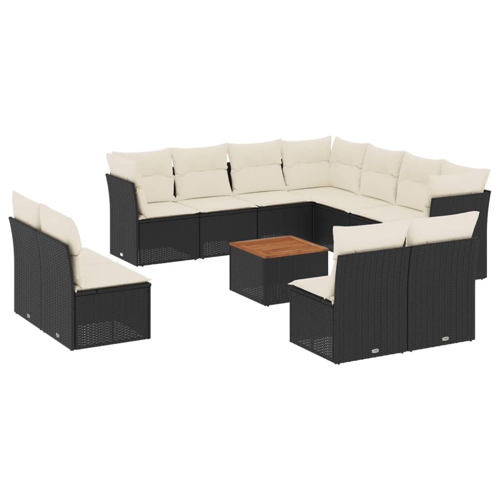 12 részes fekete polyrattan kerti ülőgarnitúra párnákkal (3256035)