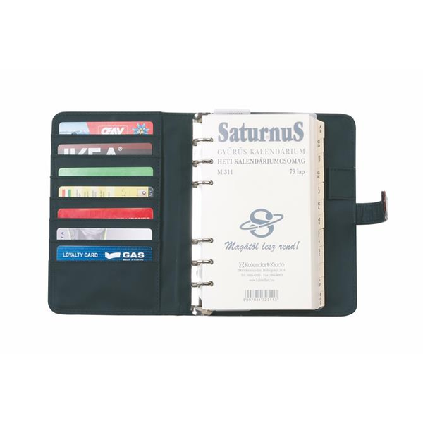 Календар, пръстен, с вложки, "М", изкуствена кожа, САТУРНУС, черен