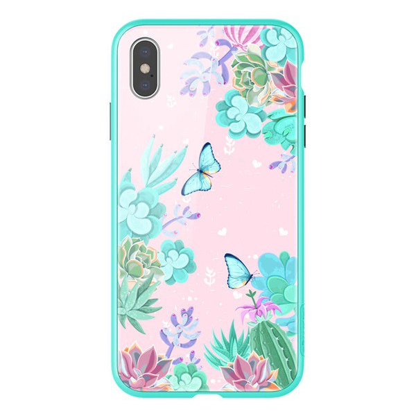 NILLKIN FLORAL telefonvédő szilikon keret (BUMPER, közepesen ütésálló, edzett üveg hátlap, pillangó, virág minta) SZÍNES [Apple iPhone XS Max 6.5] (5996457799732)