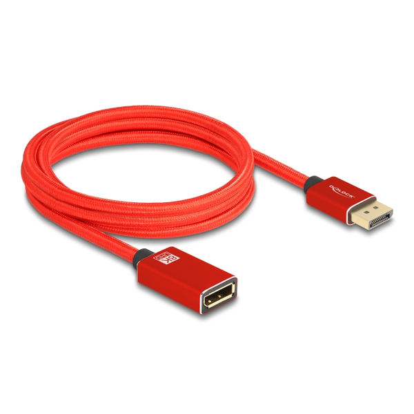 Delock DisplayPort bővítőkábel 8K 60 Hz 2 m piros fém retesz nélküli (81082)