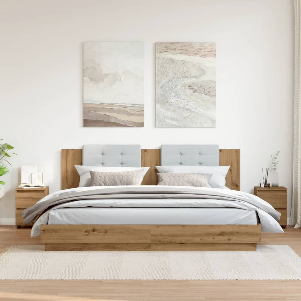 2 db kézműves tölgy színű szerelt fa éjjeliszekrény 30x30x40 cm (855849)