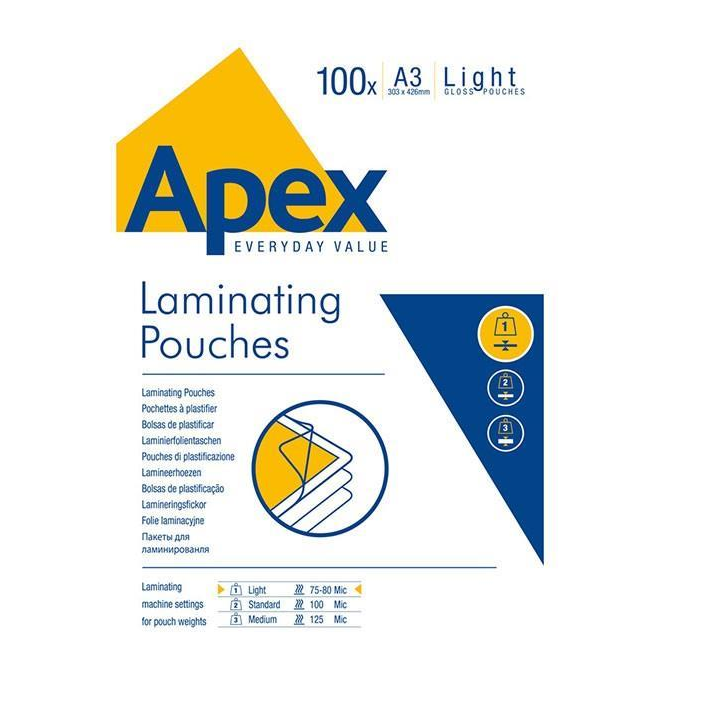 Fellowes Apex Light 75-80 mikron A3 meleglamináló fólia (100 db / csomag) (6001901)