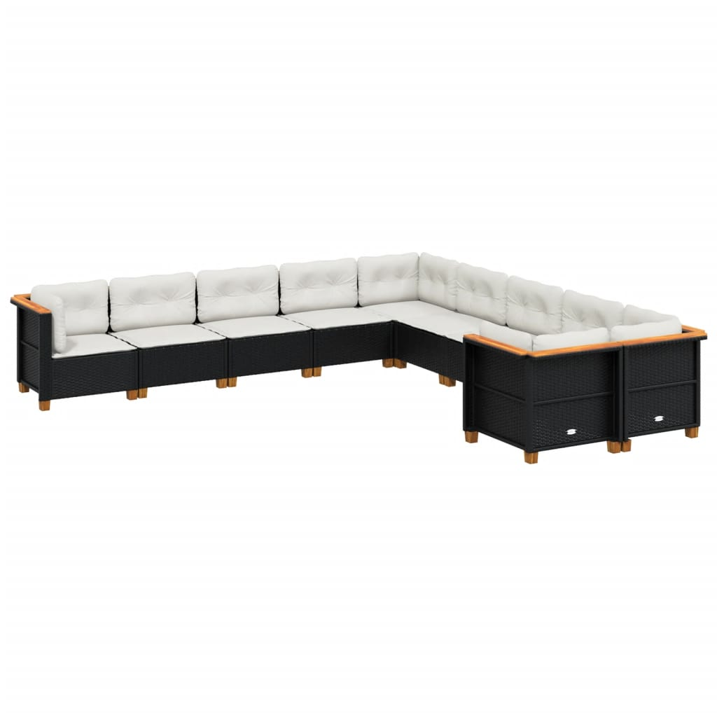 10 részes fekete polyrattan kerti ülőgarnitúra párnákkal (3262043)