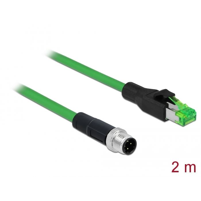 Delock M12 4 tűs D-kódolt > RJ45 csatlakozó kábel 2m (85438) (del85438)