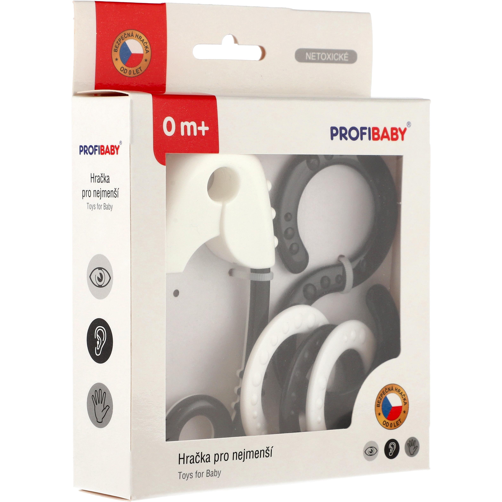 Profibaby fekete-fehér csörgő 13 cm, 2 db (8594024223245)