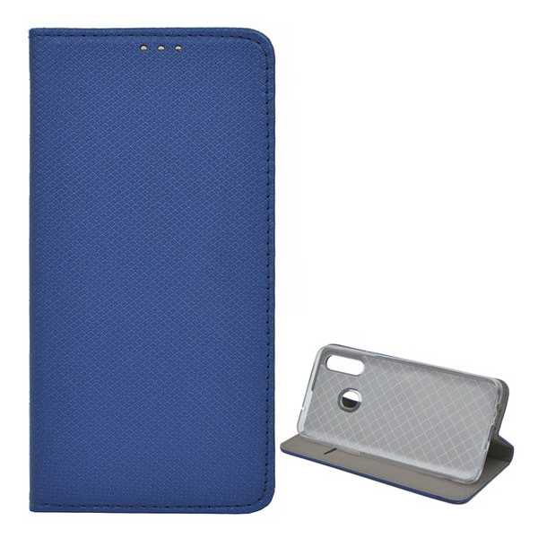 Tok álló, bőr hatású (FLIP, oldalra nyíló, asztali tartó funkció, rombusz minta) SÖTÉTKÉK [Samsung Galaxy A20s (SM-A207F)] (5996457924172)