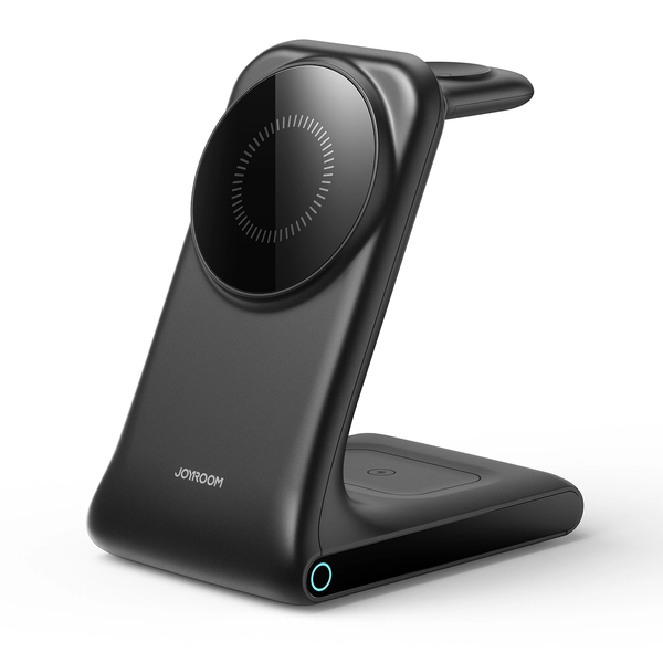 JOYROOM asztali töltőállvány 3in1 (15W, wireless, gyorstöltő, MagSafe, Airpods, Apple Watch töltő) FEKETE Apple iPhone 8 4.7 / iPhone 8 Plus 5.5 / iPhone X 5.8 (JR-W15)