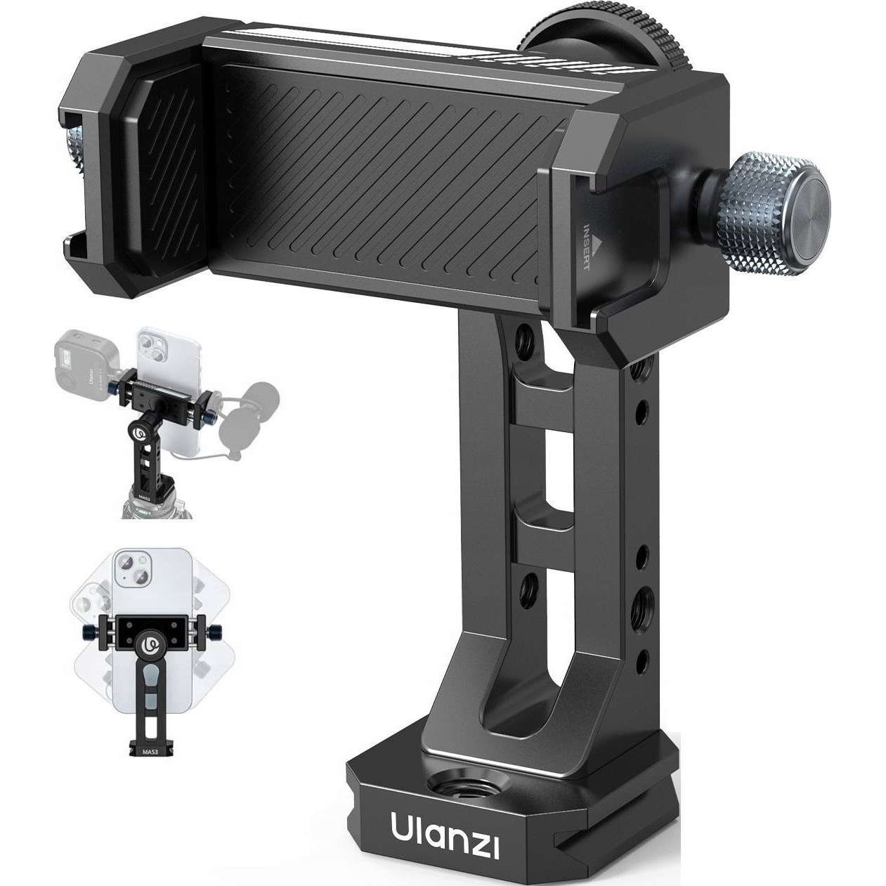 Ulanzi UL-M028 MA53 Elforgatható Telefontartó Adapter, Arca Swiss, 1db Vakupapucs, 5db 1/4" Csatlakozó, Fém (SB9804)