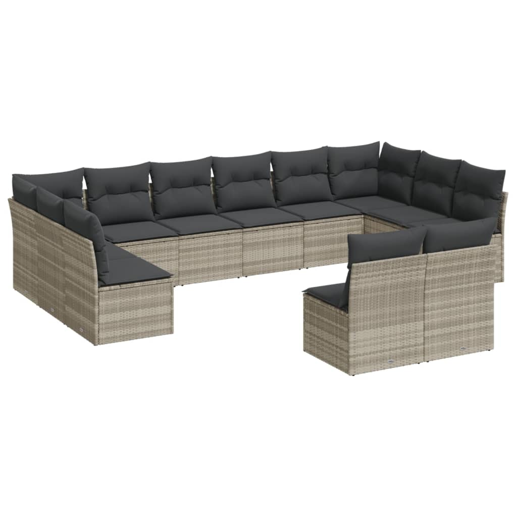 12 részes világosszürke polyrattan kerti ülőgarnitúra párnával (3250211)