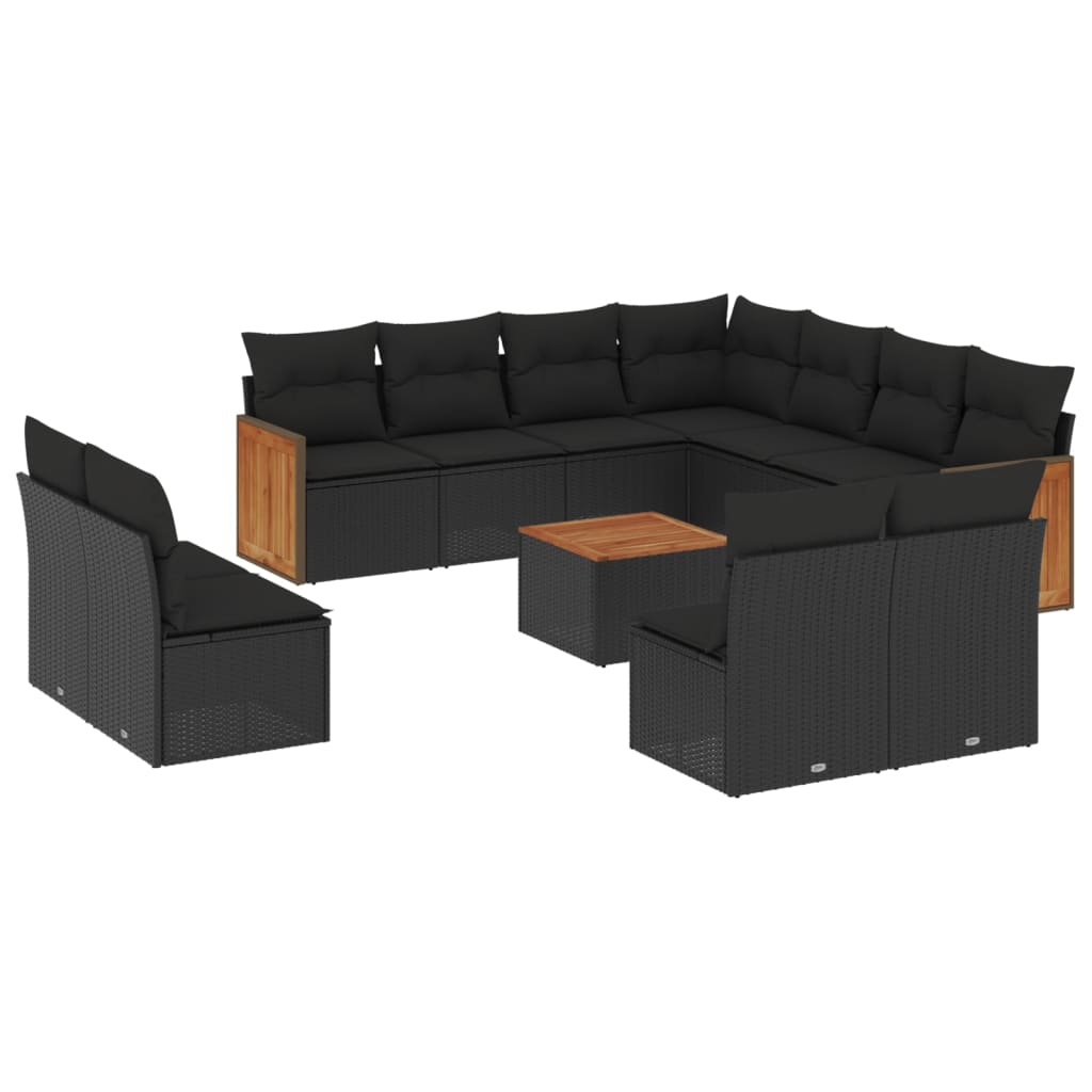 12 részes fekete polyrattan kerti ülőgarnitúra párnákkal (3260172)