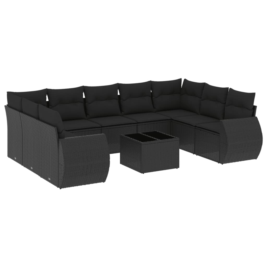 10 részes fekete polyrattan kerti ülőgarnitúra párnákkal (3254142)
