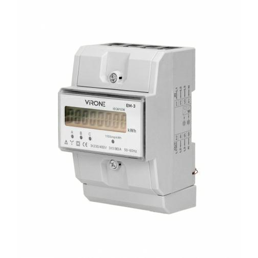 3-fázisú Áramfogyasztásjelző, 80A, 3 Modul, DIN TH-35mm (EM-3)