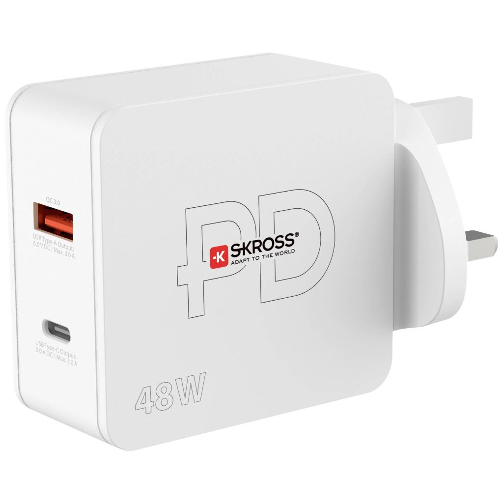 SKROSS USB-C, USB-A hálózati töltő UK + USB-C töltőkábel fehér (SKKT000248WPDUKCCN) (SKKT000248WPDUKCCN)