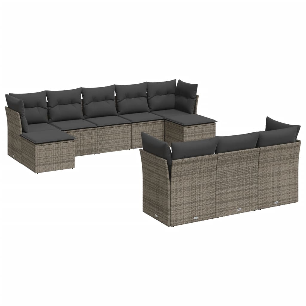 10 részes szürke polyrattan kerti ülőgarnitúra párnákkal (3250169)