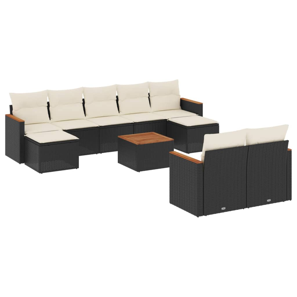 10 részes fekete polyrattan kerti ülőgarnitúra párnákkal (3258808)