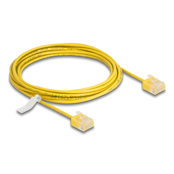 Delock RJ45 hálózati kábel Cat.6 UTP ultravékony 3 m sárga rövid csatlakoztatókkal (80913)