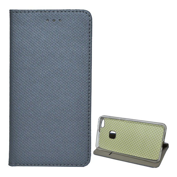 Tok álló, bőr hatású (FLIP, oldalra nyíló, asztali tartó funkció, rombusz minta) SZÜRKE [Huawei P10 Lite] (5996457695119)