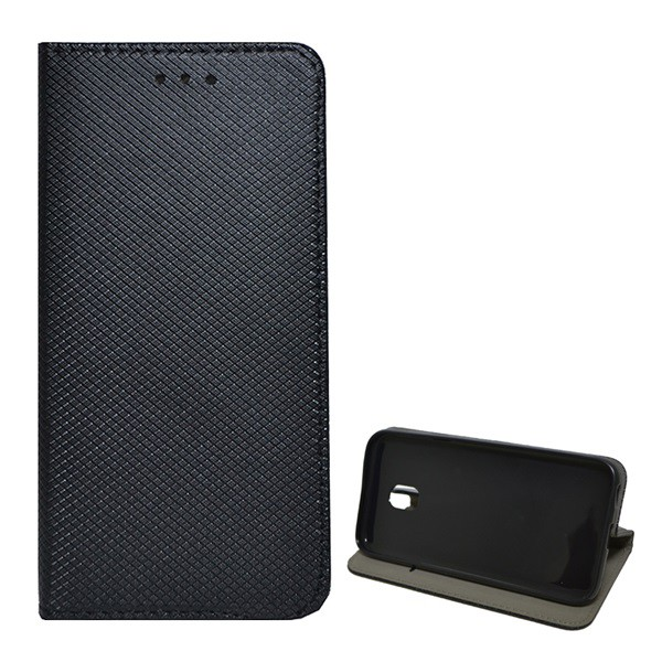 Tok álló, bőr hatású (FLIP, oldalra nyíló, asztali tartó funkció, rombusz minta) FEKETE [Samsung Galaxy J3 (2017) SM-J330 EU] (5996457715732)
