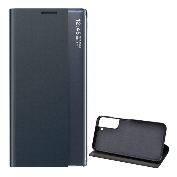 Tok álló, bőr hatású (FLIP, oldalra nyíló, asztali tartó funkció, hívószámkijelzés, View Window) SZÜRKE [Samsung Galaxy S22 Plus 5G (SM-S906)] (5996591121550)