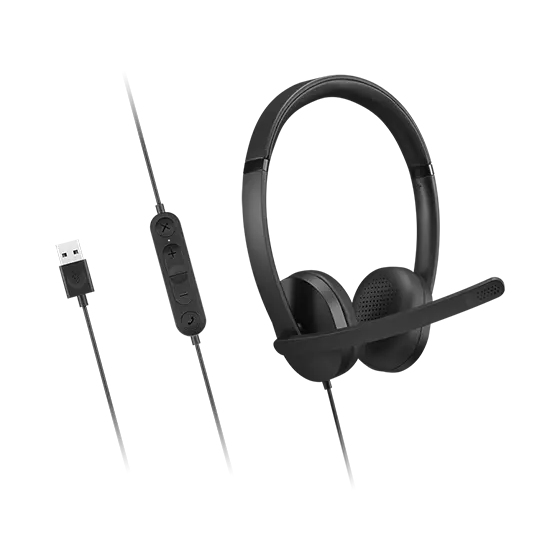 Lenovo USB-A Wired Stereo Headset Gen 2 – черни кабелни слушалки