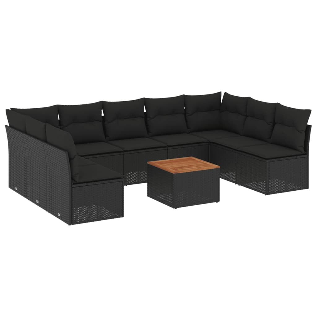 10 részes fekete polyrattan kerti ülőgarnitúra párnákkal (3256118)