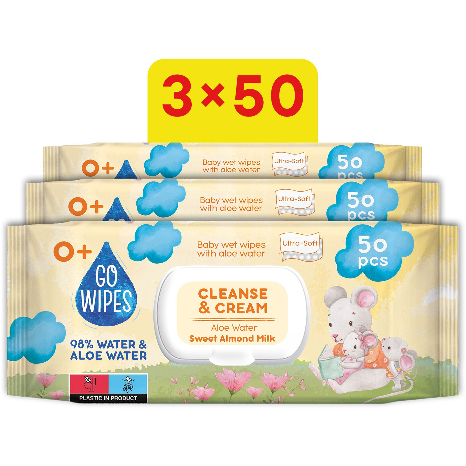 GoWipes Aloe vízzel és mandulatejjel 3×50 db (150 db) (BABY23199s3)