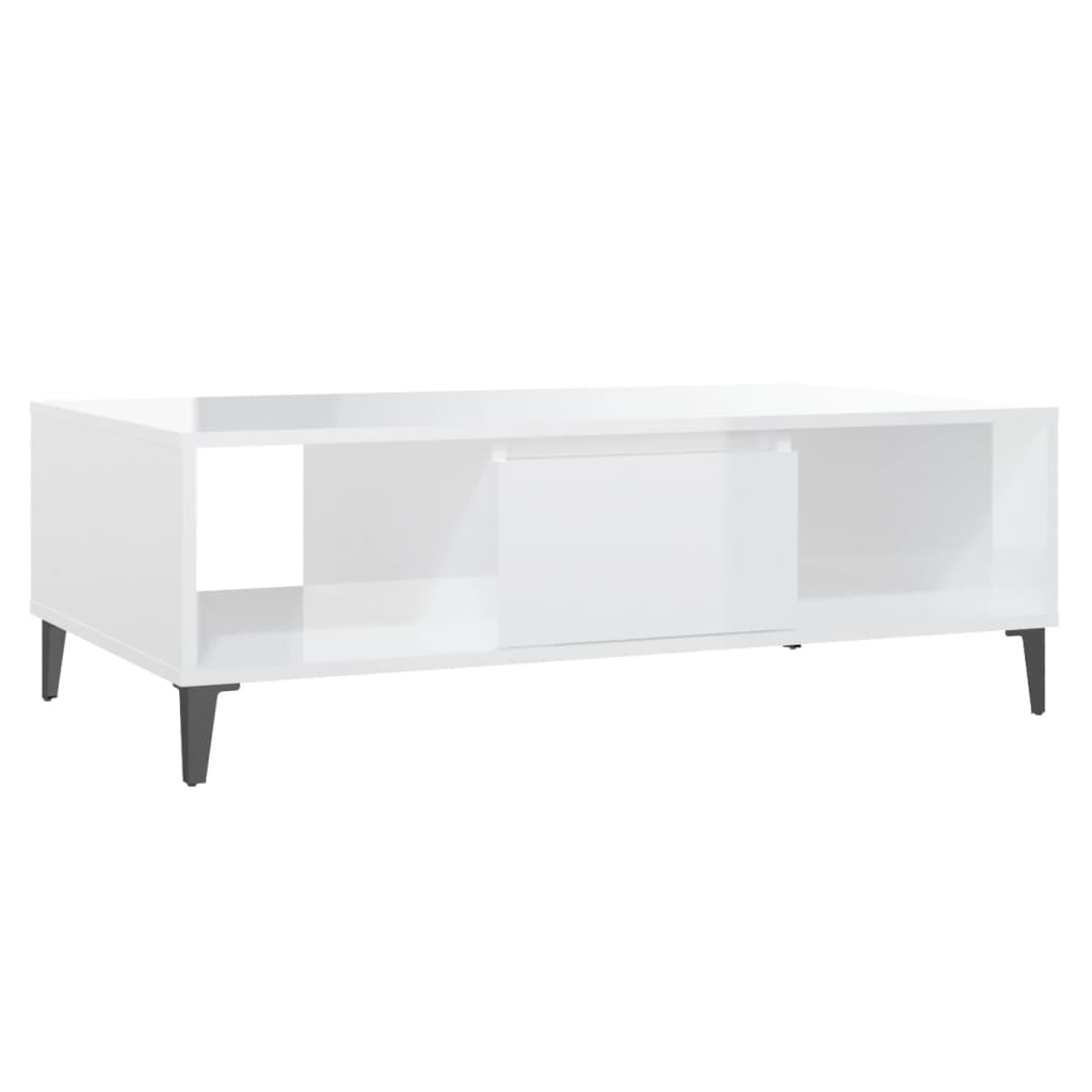 magasfényű fehér forgácslap dohányzóasztal 103,5 x 60 x 35 cm (806028)