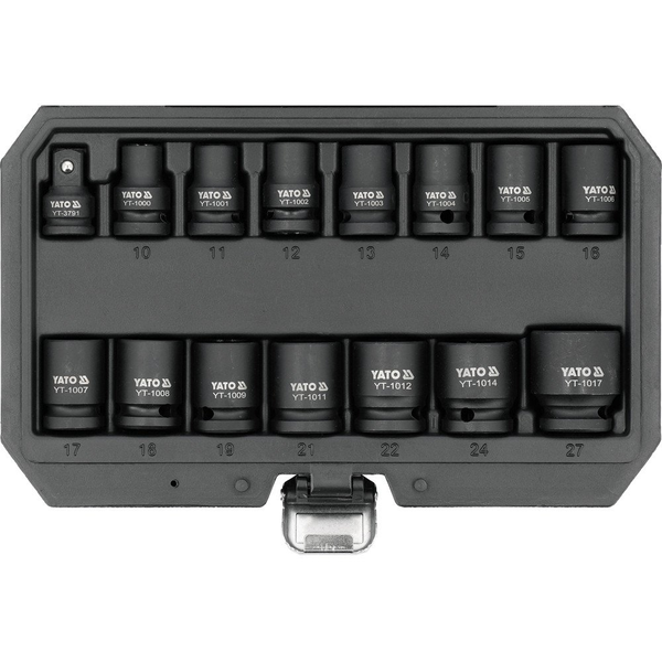 Yato Gépi Dugókulcs Készlet 1/2" 15 Részes 10-27 mm 3/8"x1/2" Adapterrel